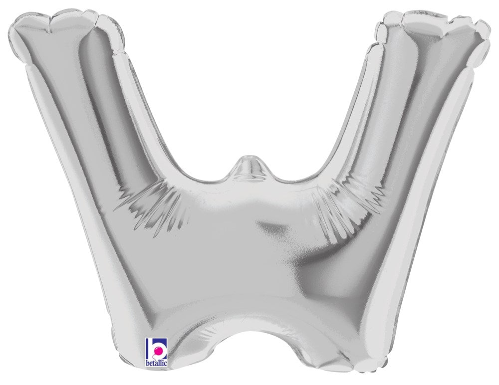 Silver metallic 7-inch inflated foil balloon shaped like the letter W.