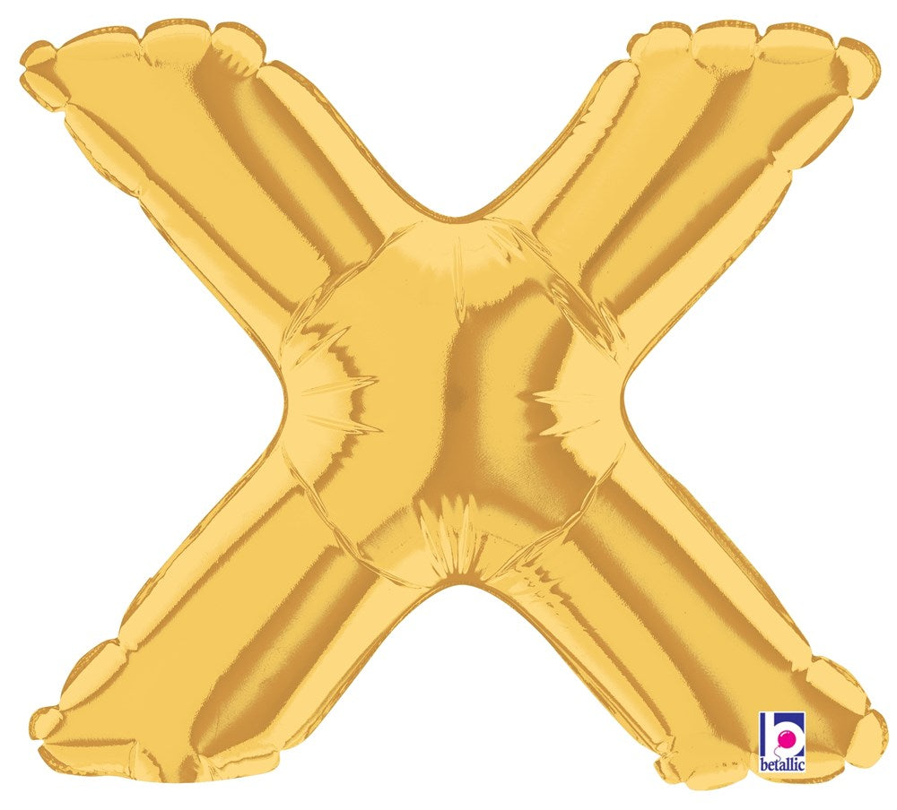 Gold metallic foil balloon shaped like the letter X, 7 inches, air-filled design.