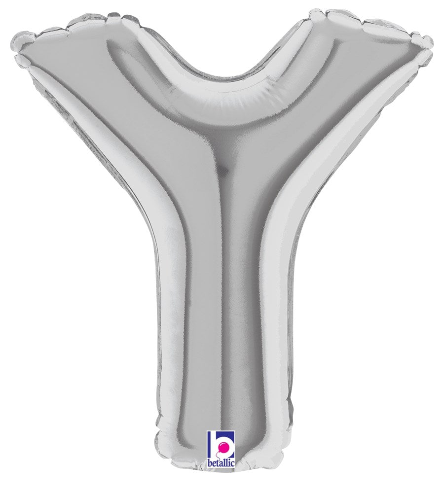 Silver metallic air-filled balloon shaped like the letter Y, 7 inches tall.