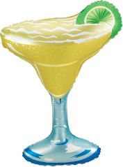 36-inch foil balloon shaped like a yellow margarita glass with a green lime wedge and blue glass stem.