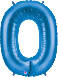 34-inch blue foil balloon shaped as the number 0 with a shiny metallic finish.