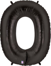 34-inch black foil balloon shaped like the number zero with a glossy finish.