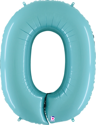 Pastel blue foil balloon shaped as the number 0, 34-inch size with a glossy finish.