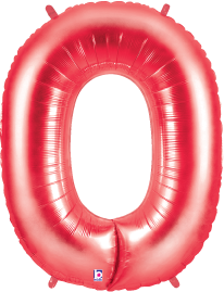 34-inch red foil balloon shaped like the number zero with a shiny metallic finish.