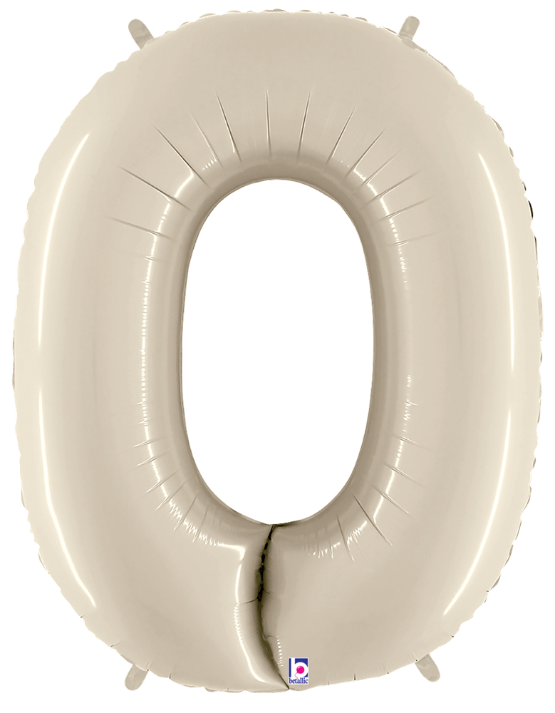 White sand-colored foil balloon shaped like the number 0, 34 inches tall.
