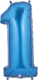 Blue foil balloon shaped like the number 1, 34 inches tall with a metallic finish.