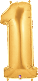 Gold foil balloon shaped like the number 1, 34 inches tall with a glossy finish.