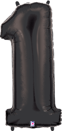 Black foil balloon shaped like the number 1, 34 inches tall with a shiny surface.