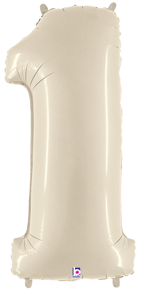 White foil balloon shaped like the number 1, 34 inches tall, shiny surface.