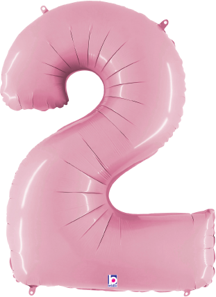 34-inch pastel pink foil balloon shaped like the number 2, shiny surface.