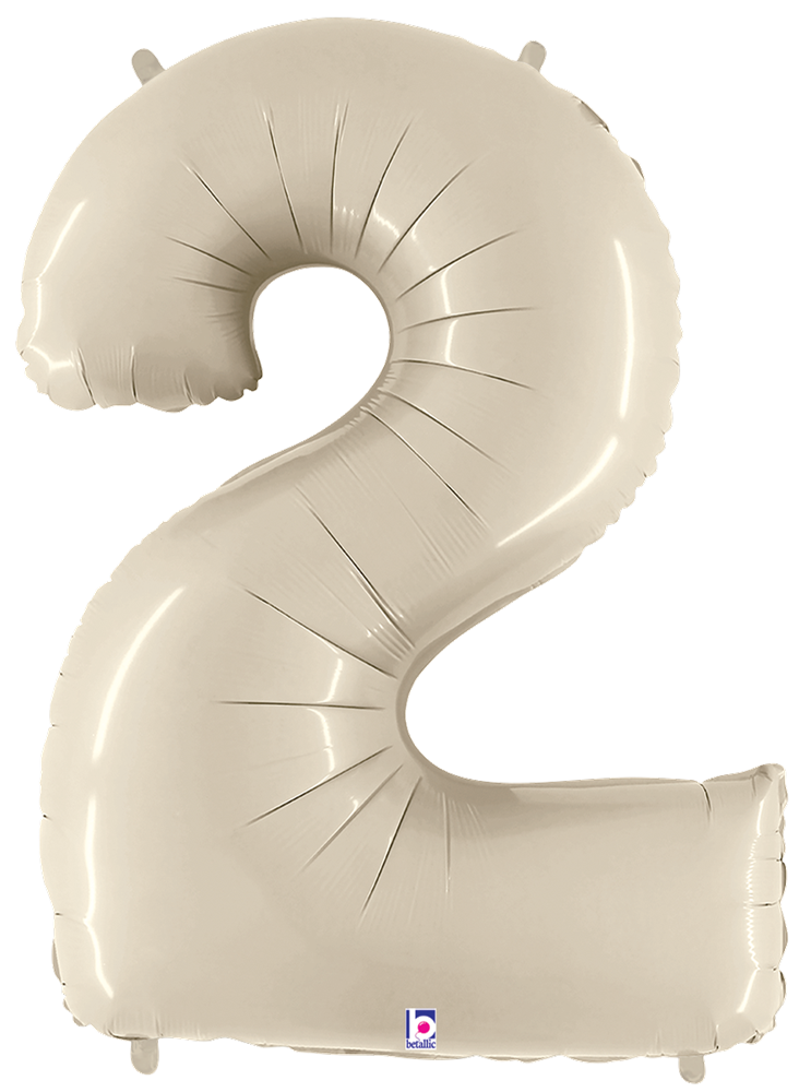 White foil balloon shaped like the number 2 with a smooth, shiny surface and 34-inch size.