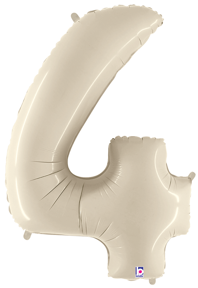 34-inch white sand foil balloon shaped like the number 4 with a glossy finish.