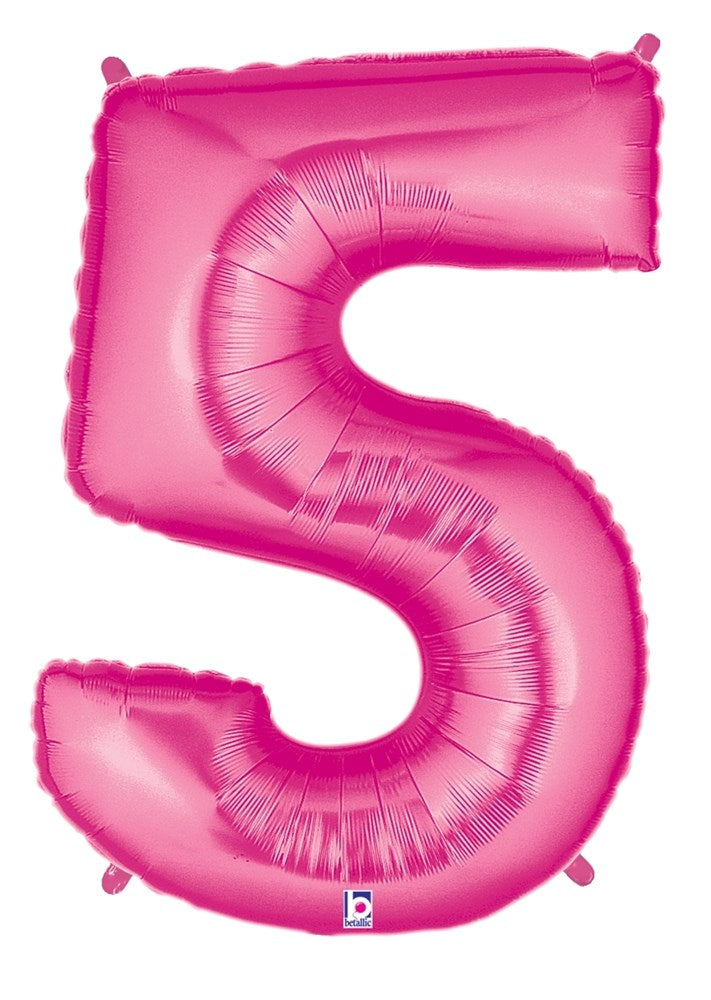 Betallic Number 5 Pink 34 inch Shaped Foil Balloon Packaged 1ct