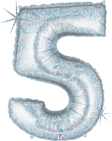 34-inch silver holographic foil balloon shaped like the number 5.