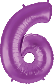 Purple metallic foil balloon shaped as the number 6, 34 inches tall.