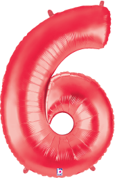 34-inch red foil balloon shaped like the number 6 with a shiny finish.