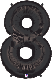 Black foil balloon shaped like the number 8, 34 inches tall with shiny surface.