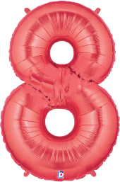 Red metallic foil balloon shaped like the number 8, 34 inches tall with a shiny finish.