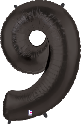 34-inch black foil balloon shaped as the number 9 with a glossy finish.