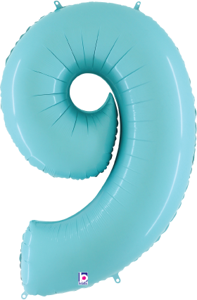 Pastel blue foil balloon shaped as the number 9, 34-inch inflatable decoration.