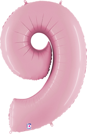 34-inch pastel pink foil balloon shaped like the number 9 with a shiny finish.