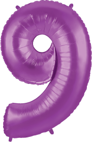 Purple foil balloon shaped as the number 9 with a shiny, reflective surface.