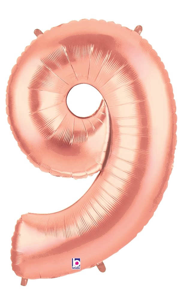 Betallic Number 9 Rose Gold 34 inch Shaped Foil Balloon Packaged 1ct