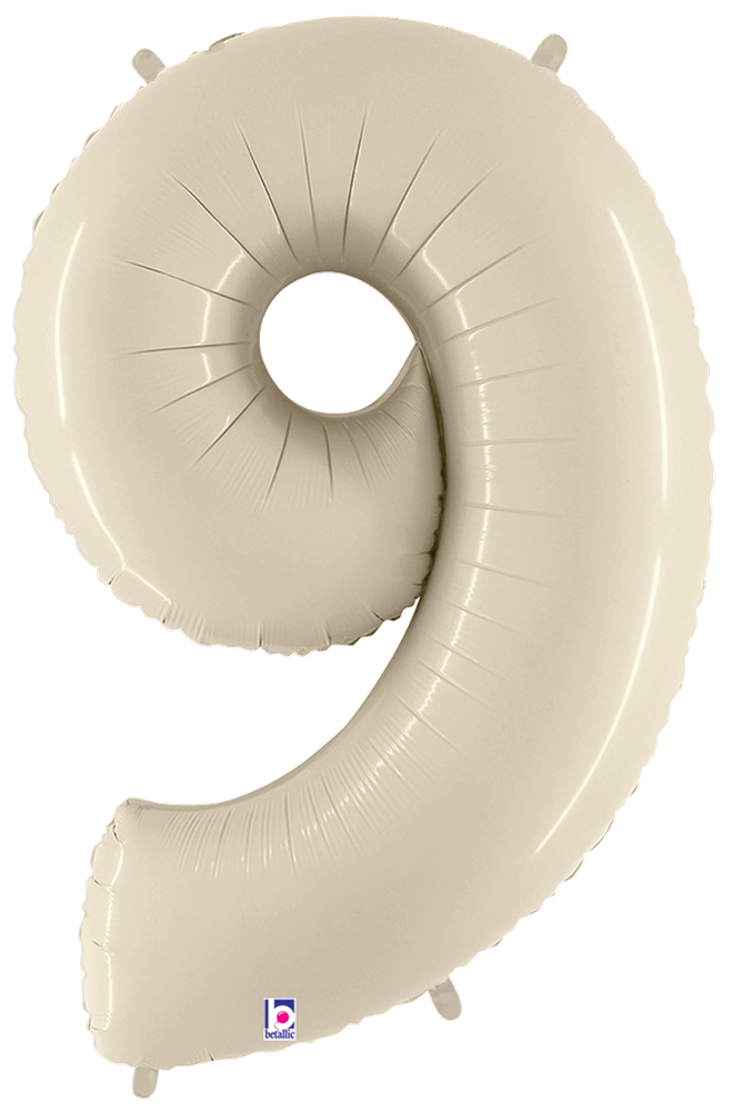 34-inch white sand foil balloon shaped like the number 9 with a shiny, smooth surface.