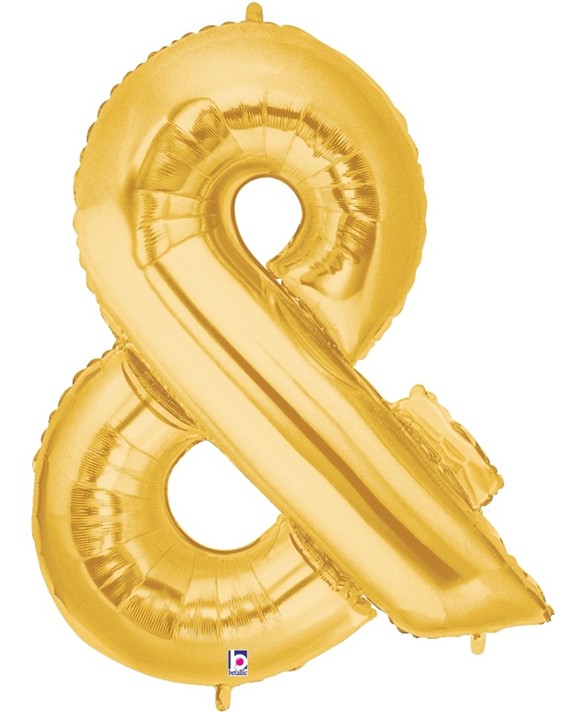 34-inch gold foil balloon shaped like an ampersand symbol with a shiny finish.