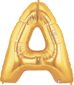 34-inch gold foil balloon shaped like the letter A with a shiny metallic finish.