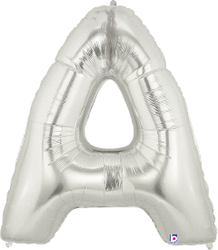 34-inch silver foil balloon shaped like the letter A with a shiny metallic finish.