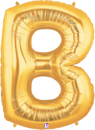34-inch gold foil balloon shaped like the letter B with a shiny metallic finish.