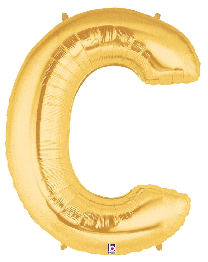 34-inch gold foil balloon shaped like the letter C with a shiny metallic finish.