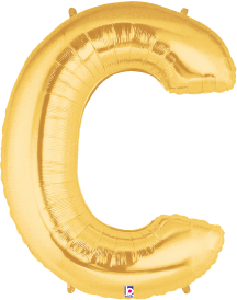 34-inch gold foil balloon shaped like the letter C with a shiny metallic finish.