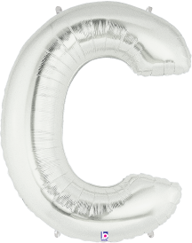 34-inch silver foil balloon shaped like the letter C with a shiny metallic finish.