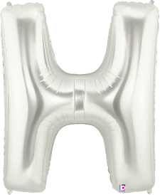 34-inch silver foil balloon shaped as the letter H with a shiny metallic finish.