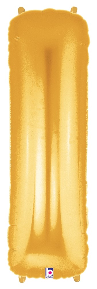 34-inch gold foil balloon shaped like the letter I with a shiny metallic finish.