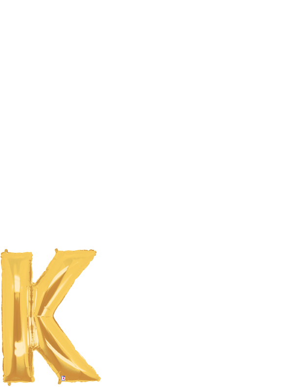 Gold foil balloon shaped like the letter K with a shiny, metallic finish, 34 inches tall.