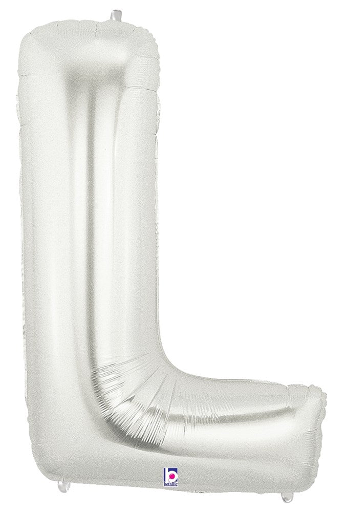 34-inch silver foil balloon shaped like the letter L with a glossy finish.