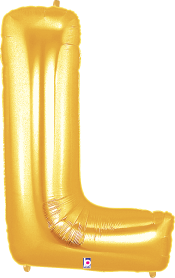 Gold foil balloon shaped like uppercase letter L, 34 inches tall with a shiny metallic finish.