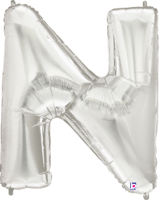 34-inch silver foil balloon shaped like the letter N with shiny metallic finish.