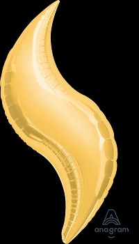 36-inch gold foil balloon shaped like a curved wave with a shiny metallic finish.
