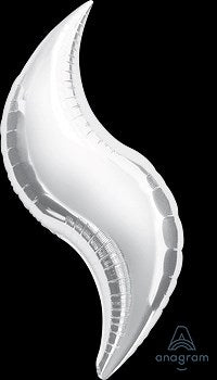 36-inch silver foil balloon with a curved wave shape and a shiny metallic finish.
