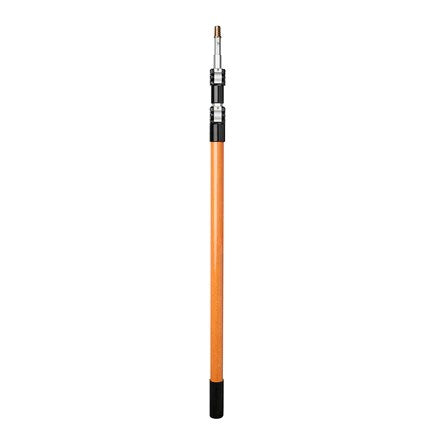 Orange telescoping pole with black handle and silver connector tip, compact design.