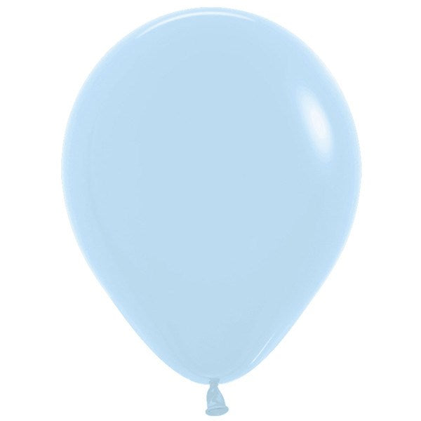 Light blue matte 24-inch latex balloon with a rounded teardrop shape, uninflated end tied.
