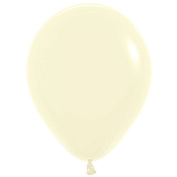 Pastel matte yellow 12-inch latex balloon inflated and tied at the bottom.