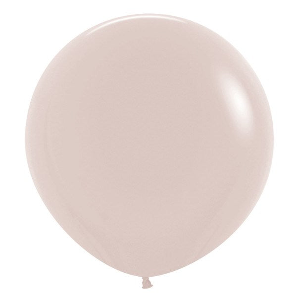 Three large round white latex balloons with a smooth, glossy surface, 24 inches in size.