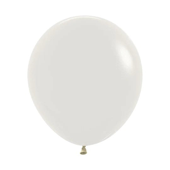 18-inch round latex balloon in soft cream color with a tied neck.