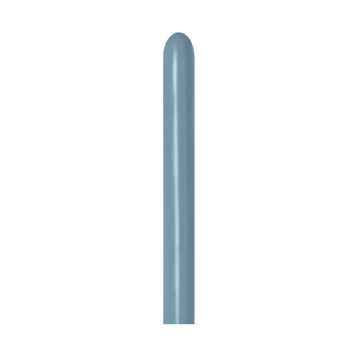 Long, cylindrical pastel dusk blue latex balloon for twisting or shaping.