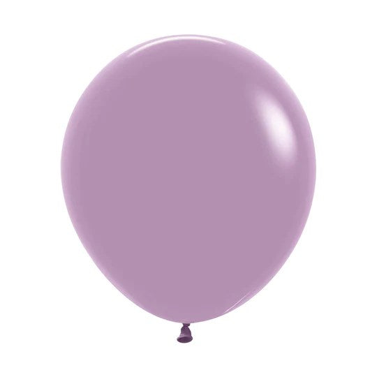18-inch round latex balloon in soft dusk lavender color with smooth, shiny surface.